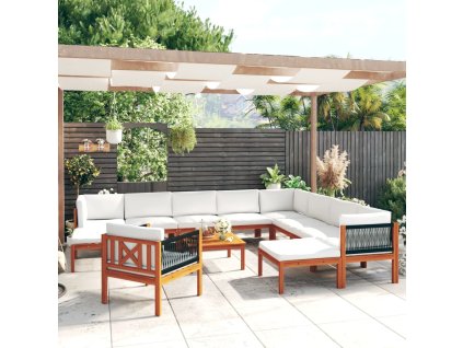 12dílná zahradní sedací souprava s polštáři krémové dřevo akácie a provaz 3057894