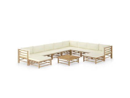 11dílná zahradní sedací souprava + krémově bílé podušky bambus 3058223