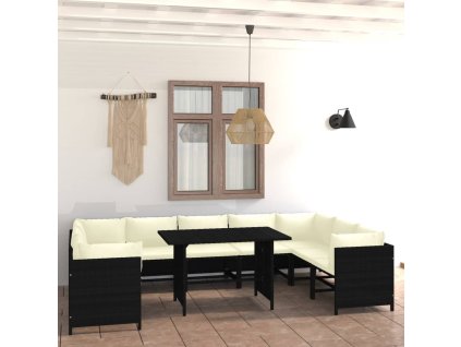 10dílná zahradní sedací souprava s poduškami polyratan černá 3059795