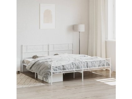Kovový rám postele s hlavovým a nožním čelem bílý 200 x 200 cm 355341