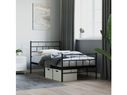 Kovový rám postele s hlavovým a nožním čelem černý 75 x 190 cm 355667