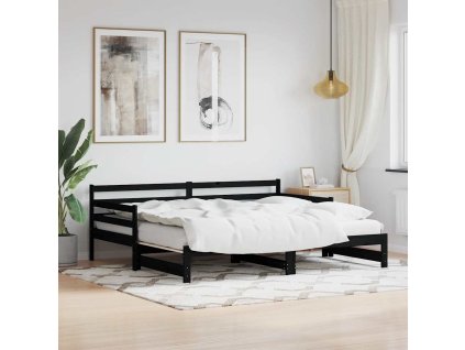 Válenda s přistýlkou černá 80 x 200 cm masivní borové dřevo 836152