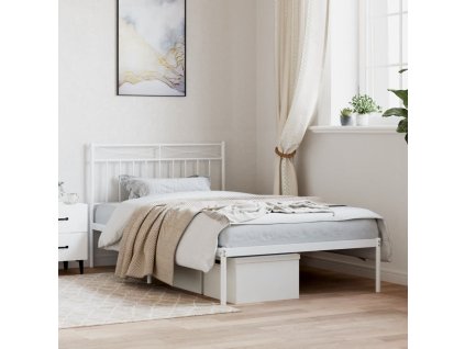Kovový rám postele s čelem bílý 107 x 203 cm 373736