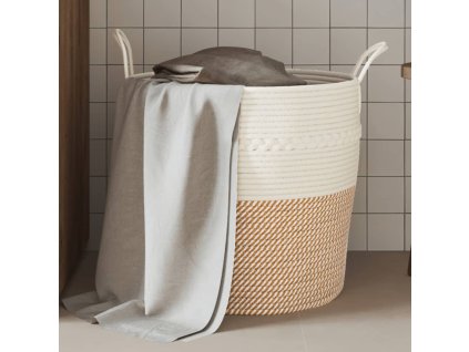 Úložný koš hnědý a bílý Ø 43 x 38 cm bavlna 358488