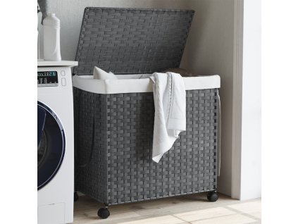 Koš na prádlo s kolečky šedý 60 x 35 x 60,5 cm ratan 372041