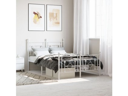 Kovový rám postele s hlavovým a nožním čelem bílý 120 x 190 cm 374403