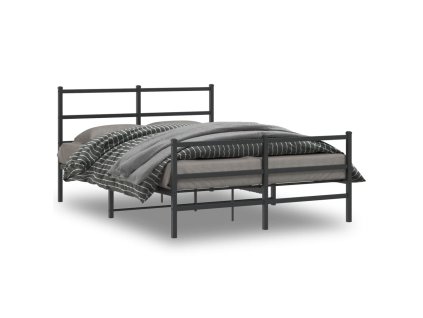 Kovový rám postele s hlavovým a nožním čelem černý 140 x 190 cm 355383