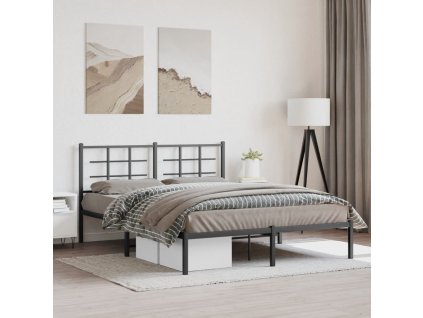 Kovový rám postele s čelem černý 150 x 200 cm 355563