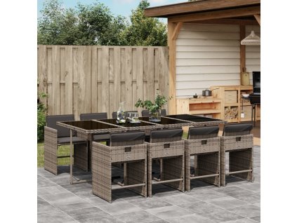 9dílný zahradní jídelní set s poduškami šedý polyratan 3211100