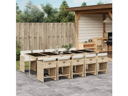 11dílný zahradní jídelní set s poduškami béžový polyratan 3211114