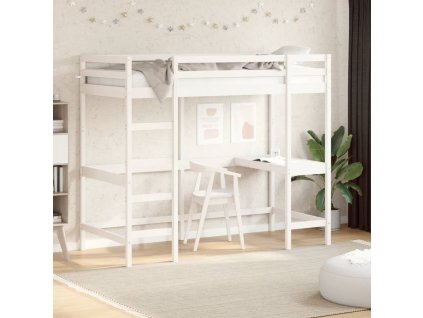 Patrová postel se stolem bílá 90 x 190 cm masivní borovice 842859