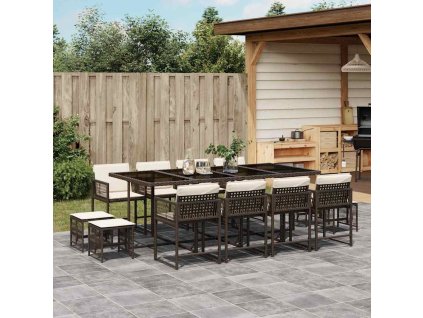 13dílný zahradní jídelní set s poduškami hnědý polyratan 3211521