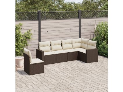 6dílná zahradní sedací souprava s poduškami hnědá polyratan 3219023