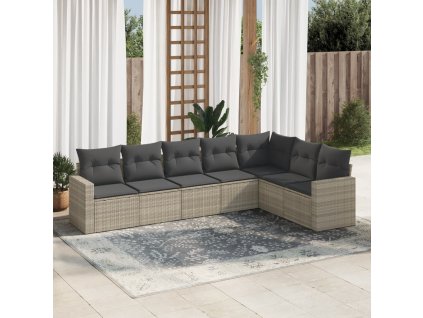 7dílná zahradní sedací souprava a podušky světle šedá polyratan 3219042