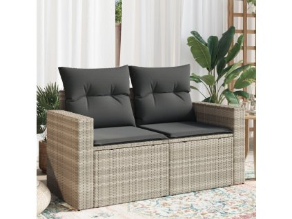 Zahradní pohovka s poduškami 2místná světle šedá polyratan 366195