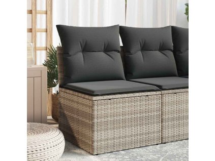 Zahradní pohovka bez područek s poduškami světle šedá polyratan 366174