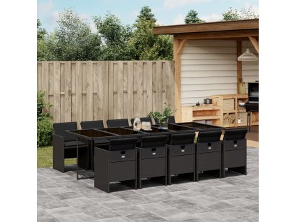 11dílný zahradní jídelní set s poduškami černý polyratan 3210571