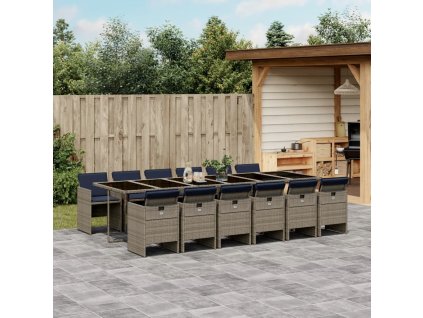 13dílný zahradní jídelní set s poduškami šedý polyratan 3210584