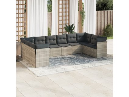 10dílná zahradní sedací souprava podušky světle šedá polyratan 3250041