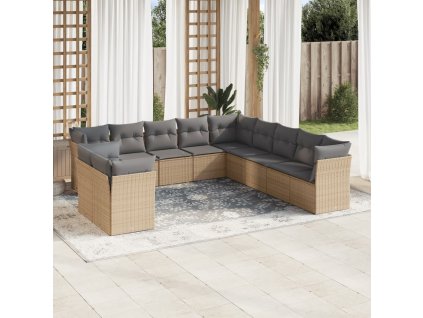 11dílný zahradní sedací souprava s poduškami béžový polyratan 3217879