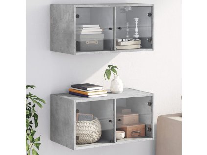 Nástěnné skříňky se skleněnými dvířky 2 ks šedé 68,5x37x35 cm 836504