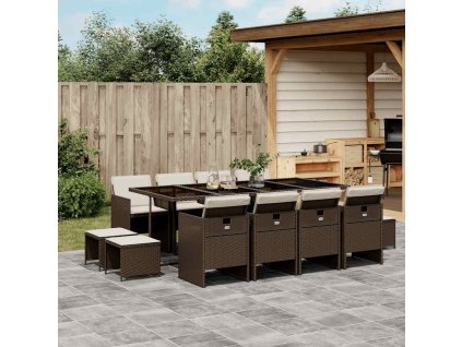 13dílný zahradní jídelní set s poduškami hnědý polyratan 3210621