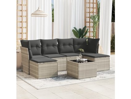 7dílná zahradní sedací souprava a podušky světle šedá polyratan 3249861