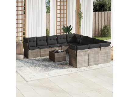 12dílná zahradní sedací souprava podušky světle šedá polyratan 3250261