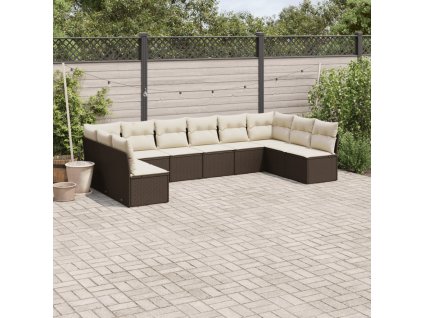 10dílná zahradní sedací souprava s poduškami hnědá polyratan 3249932