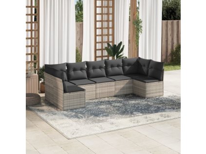 7dílná zahradní sedací souprava a podušky světle šedá polyratan 3217432