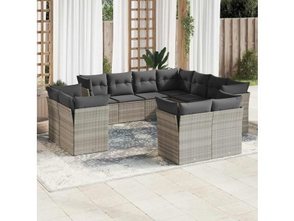 11dílná zahradní sedací souprava s poduškami šedá polyratan 3250351