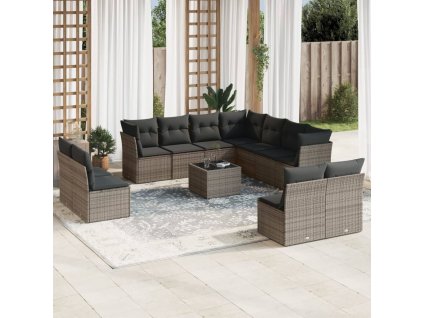 12dílná zahradní sedací souprava s poduškami šedá polyratan 3249669