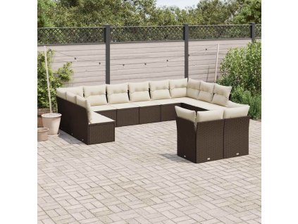 12dílná zahradní sedací souprava s poduškami hnědá polyratan 3218433