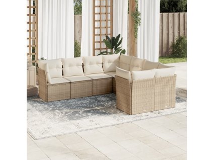 8dílná zahradní sedací souprava s poduškami béžová polyratan 3218588