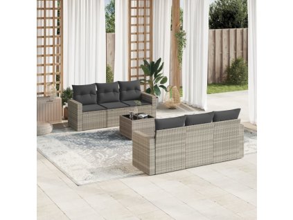 7dílná zahradní sedací souprava a podušky světle šedá polyratan 3218702