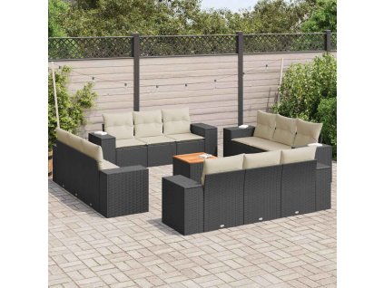 13dílný zahradní sedací souprava s poduškami černý polyratan 3257708