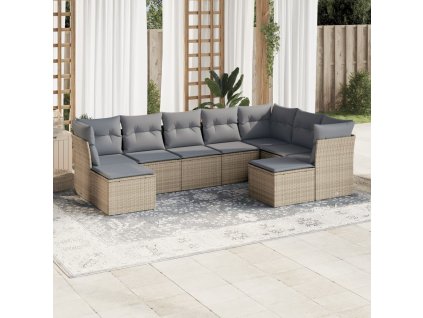 9dílná zahradní sedací souprava s poduškami béžová polyratan 3218569