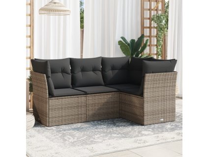 4dílná zahradní sedací souprava s poduškami šedá polyratan 3217580