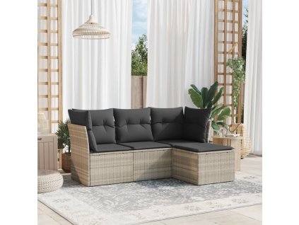 4dílná zahradní sedací souprava a podušky světle šedá polyratan 3217542