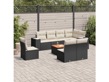 9dílná zahradní sedací souprava s poduškami černá polyratan 3225482
