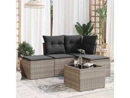 5dílná zahradní sedací souprava a podušky světle šedá polyratan 3249331