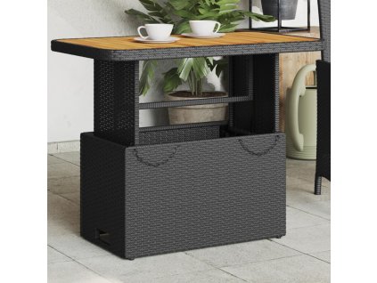 Zahradní stolek černý 90 x 55 x 71 cm polyratan a akácie 368275