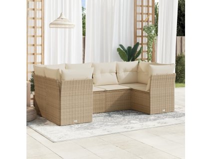 6dílná zahradní sedací souprava s poduškami béžová polyratan 3218108