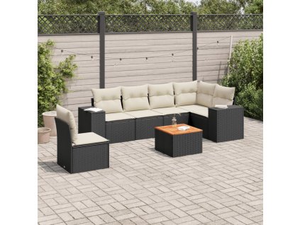 7dílná zahradní sedací souprava s poduškami černá polyratan 3225468