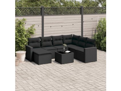 8dílná zahradní sedací souprava s poduškami černá polyratan 3219295