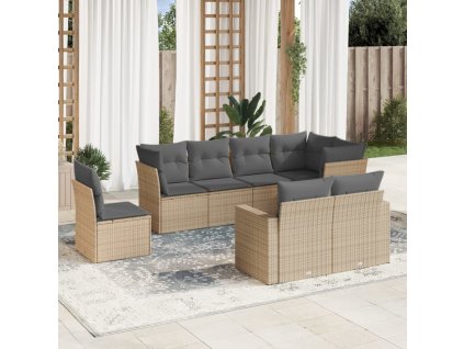 8dílná zahradní sedací souprava s poduškami béžová polyratan 3219229