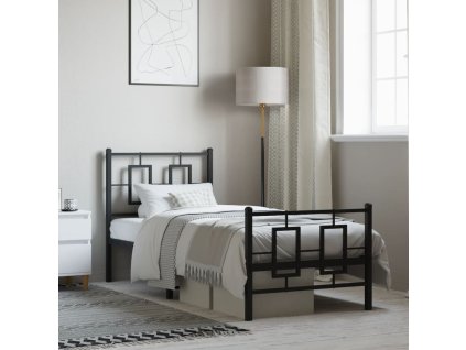 Kovový rám postele s hlavovým a nožním čelem černý 75 x 190 cm 374249