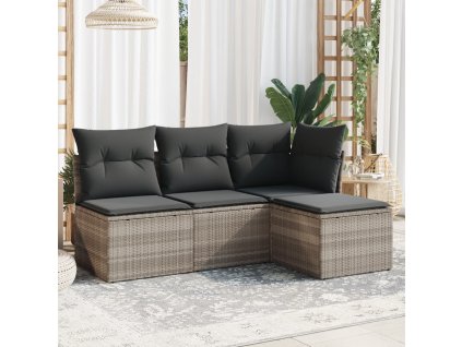 4dílná zahradní sedací souprava a podušky světle šedá polyratan 3217502