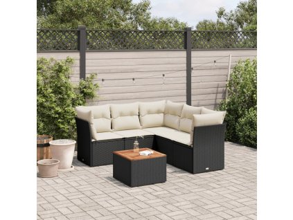 6dílná zahradní sedací souprava s poduškami černá polyratan 3223634