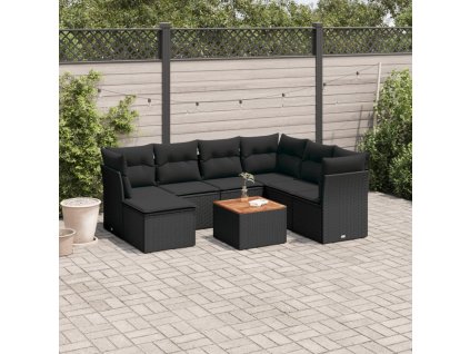 8dílná zahradní sedací souprava s poduškami černá polyratan 3223759